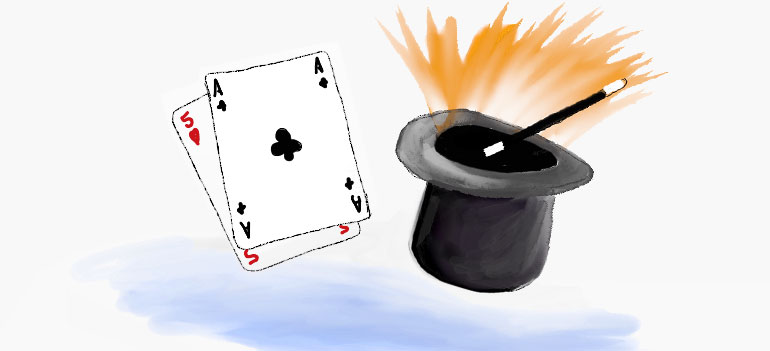 Magicians hat and playing cards